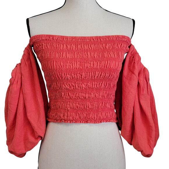 Young Fabulous &‎ Broke Yacht Top Womens Sz S Orange Off Shoulder Linen Shirt - Picture 1 of 8
